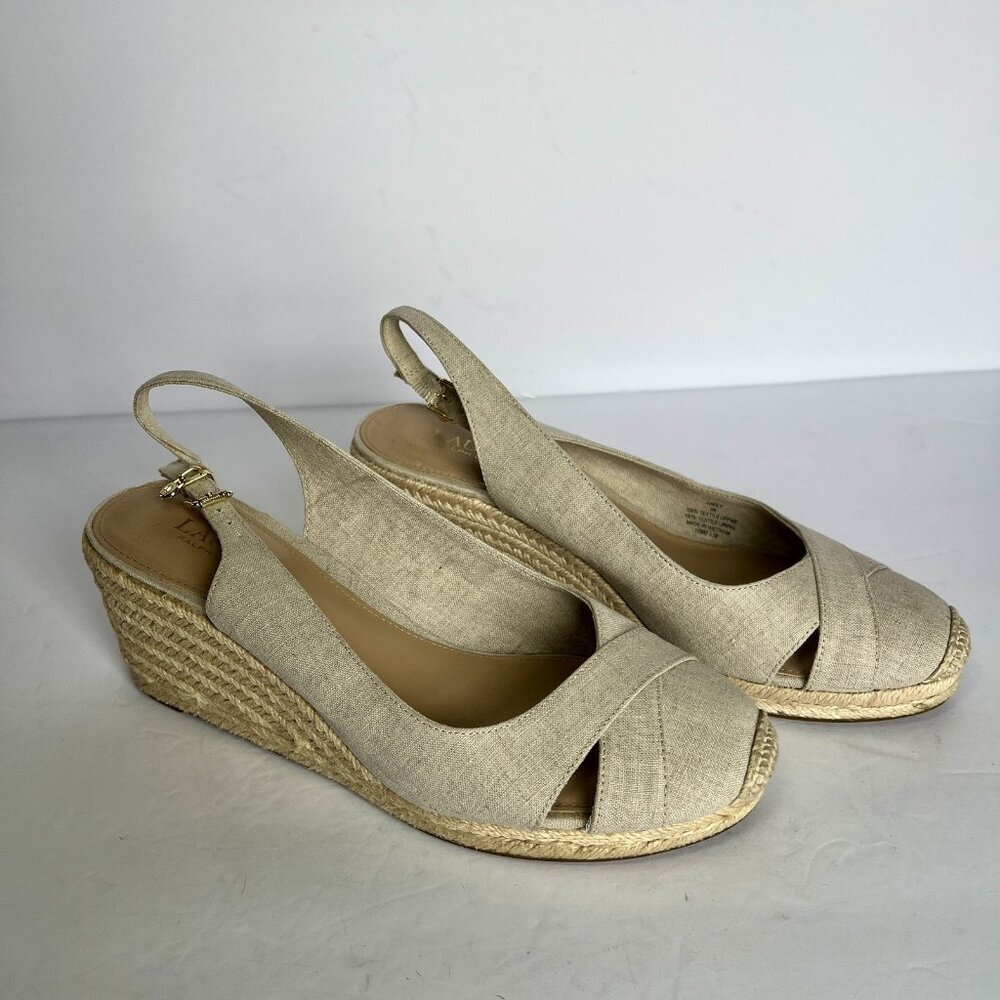Lauren Ralph Lauren Hadly Espadrille Beige Wedge Sandals Slingback Size 9